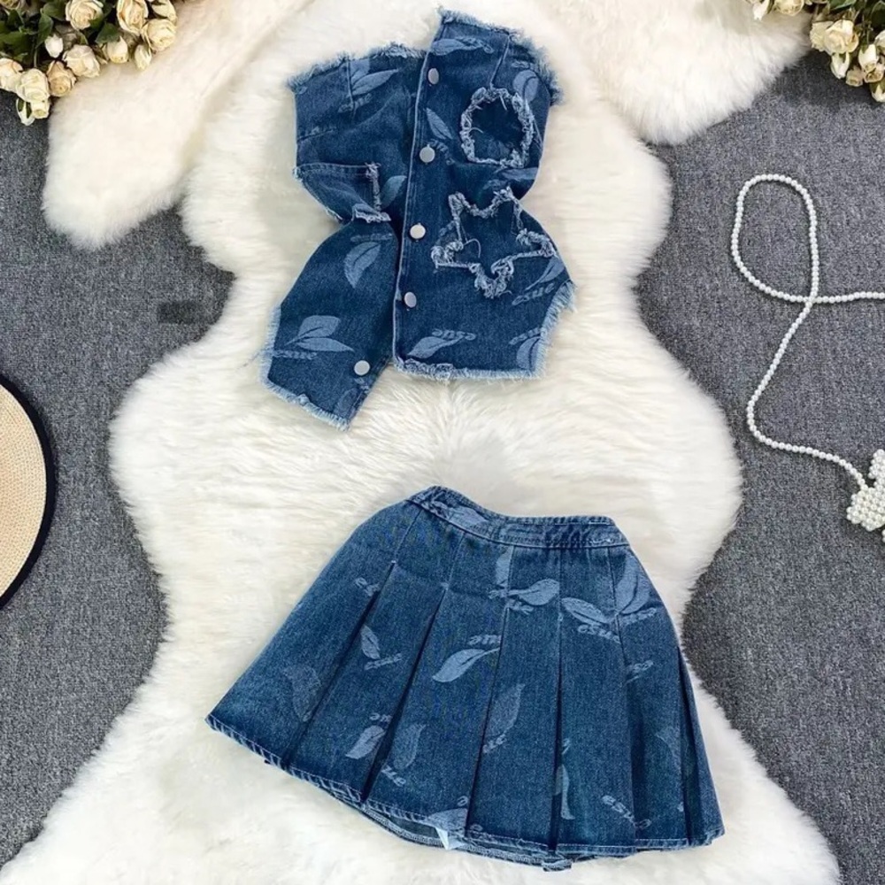Clair medium wash denim skirt set